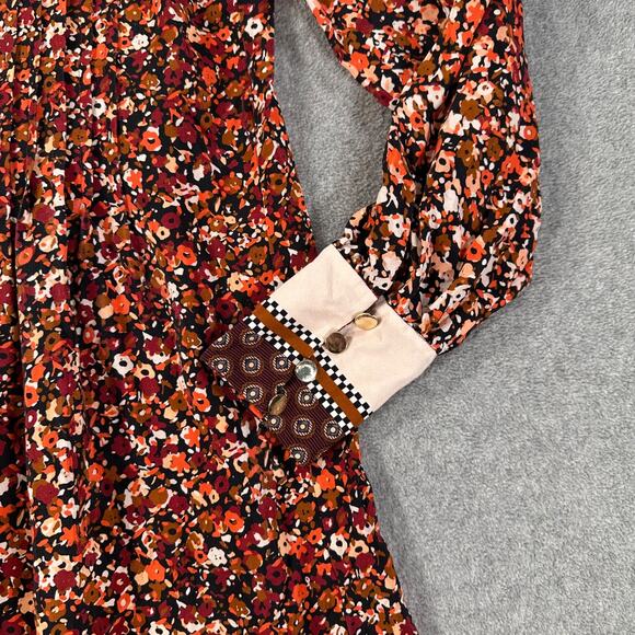 Marie Oliver Catie Midi Dress Size Small Silk Floral Long Sleeve High Neck Pleat - Picture 4 of 13